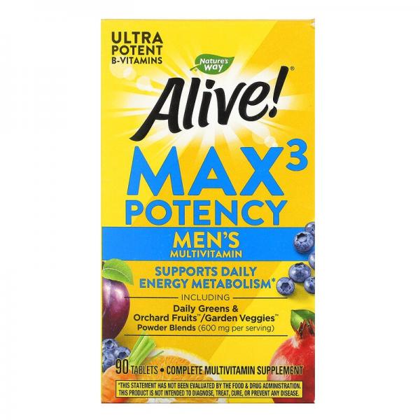 Витамины для мужчин, Alive, Men's Max3 Potency, Nature's Way, 90 таблеток - Фото 1