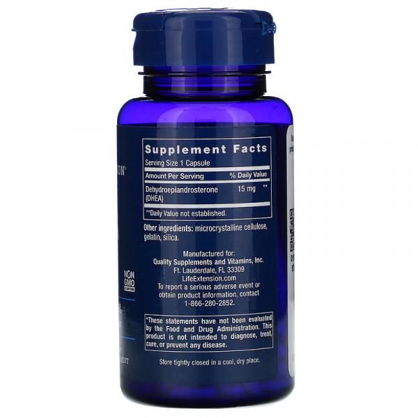 ДГЭА (дегидроэпиандростерон), DHEA, Life Extension, 15 мг, 100 капсул - Фото 2
