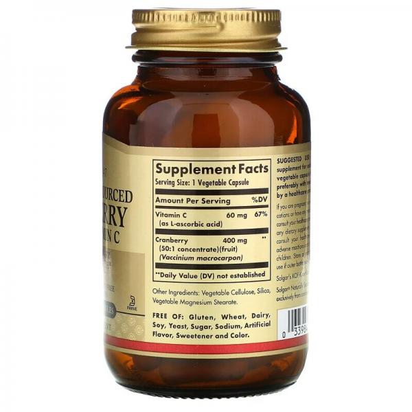 Натуральная клюква с витамином С, Cranberry with Vitamin C, Solgar, 60 растительных капсул - Фото 2