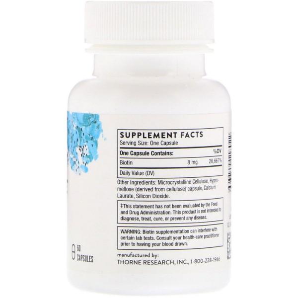 Биотин, Biotin, Thorne Research, 8 мг, 60 капсул  - Фото 2