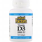 Витамин D3, Vitamin D3, Natural Factors, 2000 МЕ, 120 капсул  - Фото миниатюра 1
