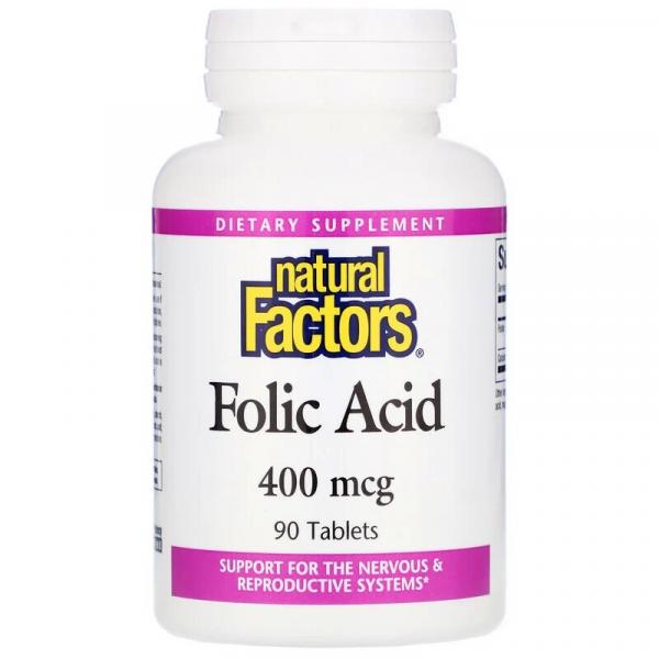 Фолиевая кислота, Folic Acid, Natural Factors, 400 мкг, 90 таблеток - Фото 1