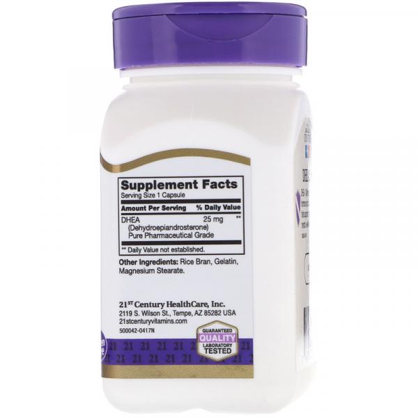 DHEA (дегидроэпиандростерон), 21st Century, 25 мг, 90 капсул - Фото 2