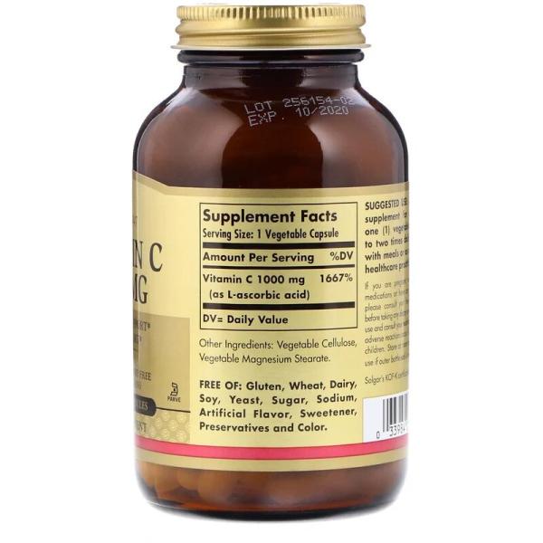Вітамін С, Vitamin C, Solgar, 1000 мг, 100 капсул - Фото 2