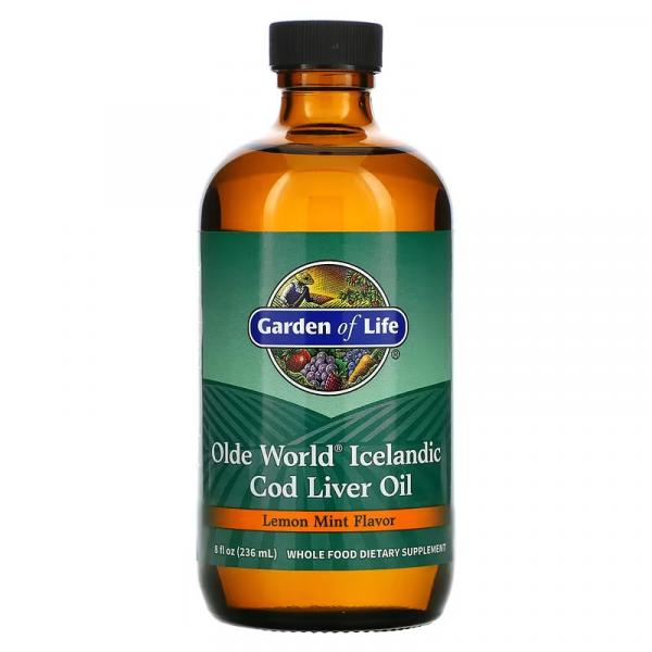 Жир печени исландской трески, лимон и мята, Olde World Icelandic Cod Liver Oil Lemon Mint, Garden of Life, 236 мл - Фото 1