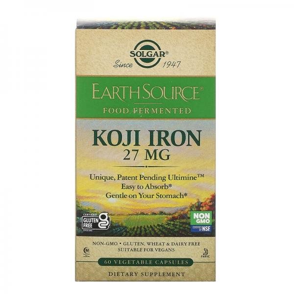 Железо коджи, Koji Iron, Solgar, EarthSource Food Fermented, 27 мг, 60 растительных капсул - Фото 2