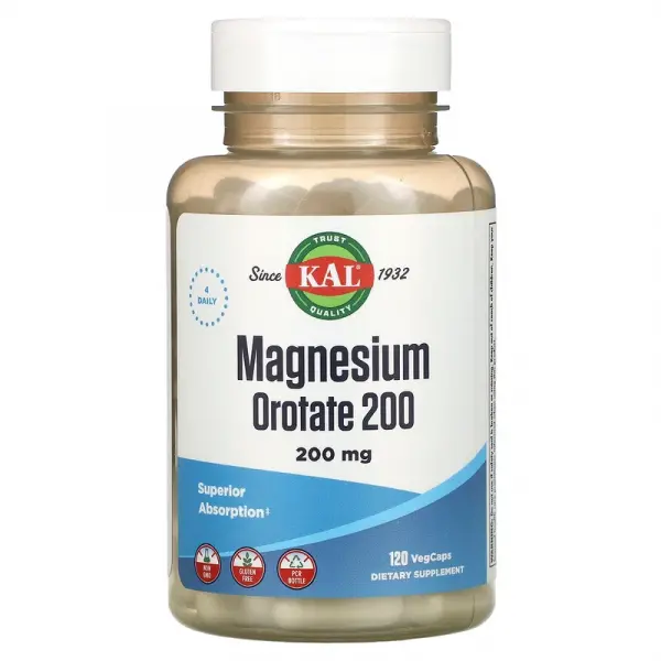 Магния оротат 200, Magnesium Orotate 200, KAL, 50 мг, 120 вегетарианских капсул - Фото 1