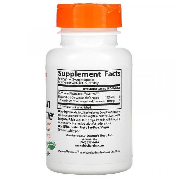 Куркумин с Meriva, Curcumin Phytosome with Meriva, Doctor's Best, 500 мг, 60 вегетарианских капсул - Фото 2