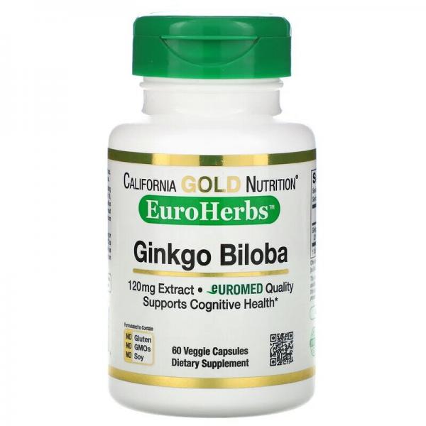 Гінкго Білоба, Gingko Biloba, California Gold Nutrition, EuroHerbs, 120 мг, 60 капсул  - Фото 1