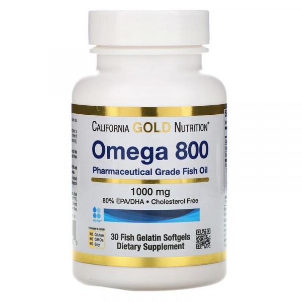 Омега 800 рыбий жир, Omega 800, California Gold Nutrition, 80% EPA/DHA, 1000 мг, 30 капсул  - Фото 1