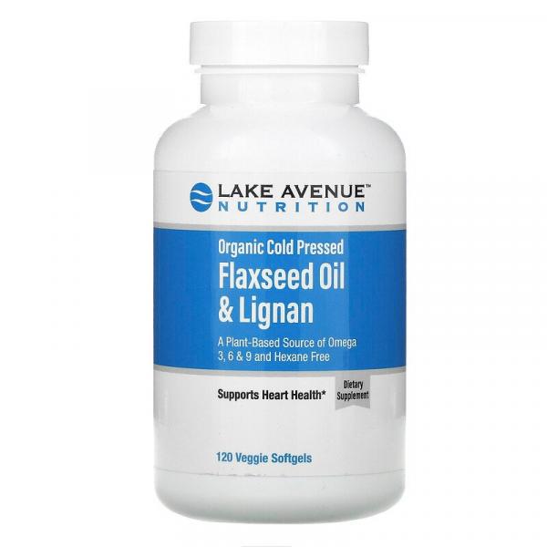 Органическое льняное масло холодного отжима и лигнан, без гексана, Organic Cold Pressed Flaxseed Oil & Lignan, Hexane Free, Lake Avenue Nutrition, 120 растительных мягких таблеток - Фото 1