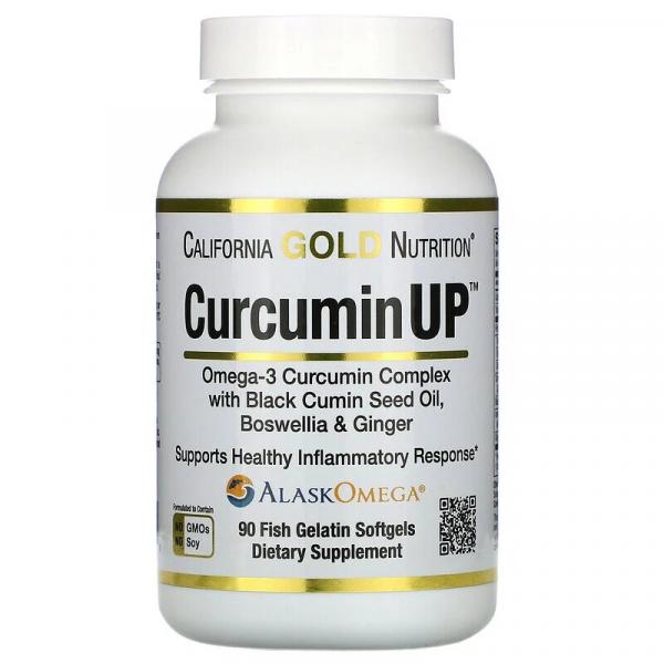 Омега-3 куркумин комплекс, поддержка воспаления, CurcuminUP, Omega-3 Curcumin Complex, Inflammation Support, California Gold Nutrition, 90 мягких капсул - Фото 1