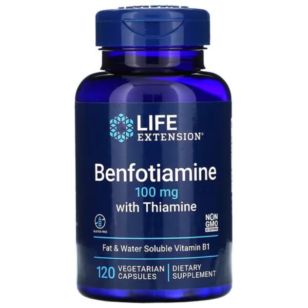 Бенфотиамин с тиамином, Benfotiamine with Thiamine, Life Extension, 100 мг, 120 вегетарианских капсул - Фото 1