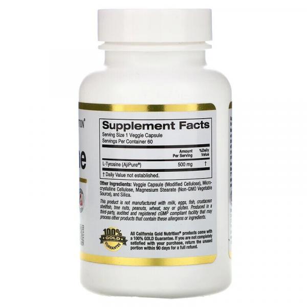 Тирозин, L-тирозин, California Gold Nutrition, 500 мг, 60 капсул  - Фото 2