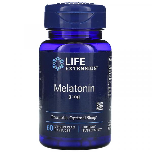 Мелатонин, Melatonin, Life Extension, 3 мг, 60 вегетарианских капсул - Фото 1