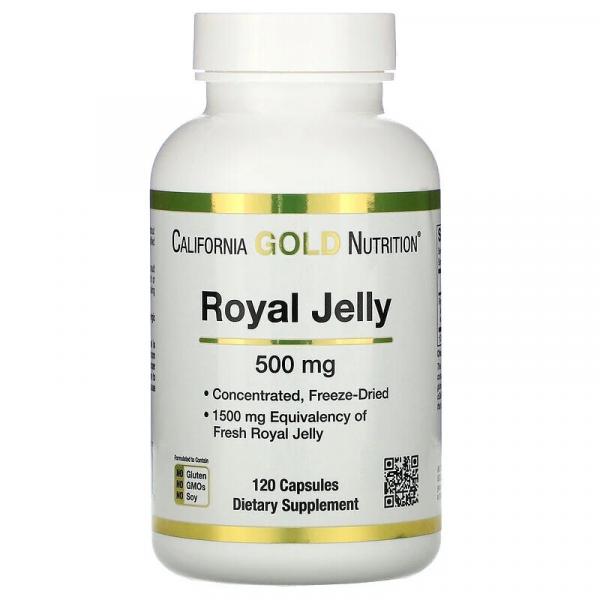 Маточное молочко, концентрированное и сублимированное, Royal Jelly, California Gold Nutrition, 500 мг, 120 вегетарианских капсул - Фото 1