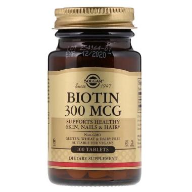Биотин, Biotin, Solgar, 300 мкг, 100 таблеток Биотин, Biotin, Solgar, 300 мкг, 100 таблеток