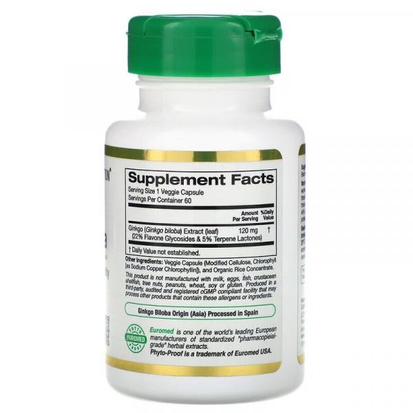 Гінкго Білоба, Gingko Biloba, California Gold Nutrition, EuroHerbs, 120 мг, 60 капсул  - Фото 2