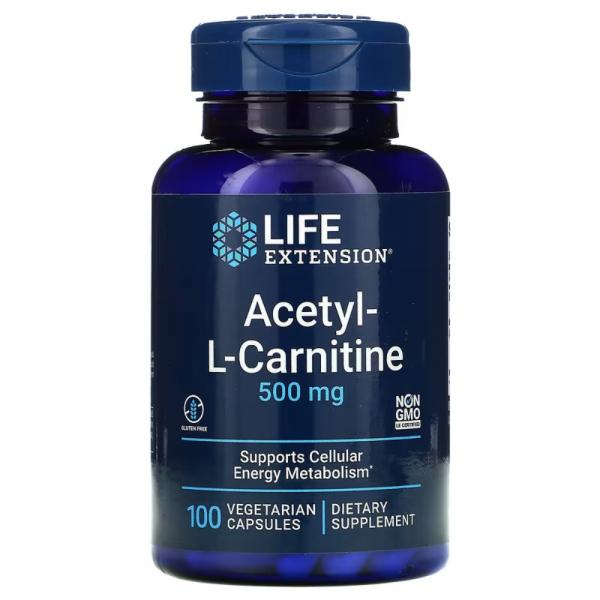 Ацетил-L-Карнитин, Acetyl-L-Carnitine, Life Extension, 500 мг, 100 капсул  - Фото 1