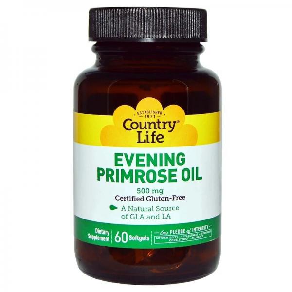 Масло примулы вечерней (Evening Primrose Oil), 500 мг, Country Life, 60 желатиновых капсул - Фото 1