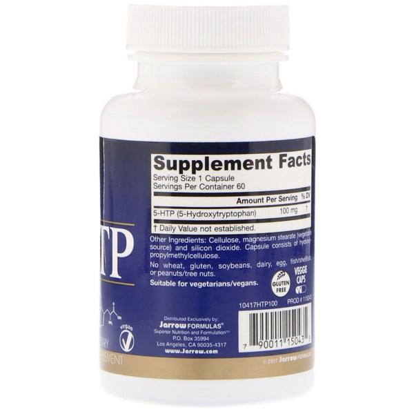 5-HTP, Гидрокситриптофан, Jarrow Formulas, 100 мг, 60 вегетарианских капсул  - Фото 2