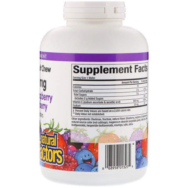 Вітамін С, мікс фруктів, Natural Factors, 500 мг, 180 жувальних таблеток - Фото 2