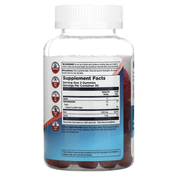 Биотин, вкус клубники, Biotin, KAL, 5 мг, 60 пастилок - Фото 2