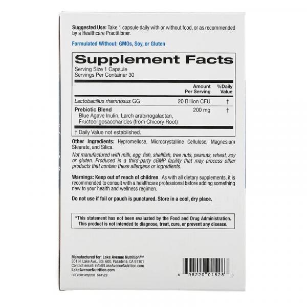 Пробіотики для підтримки травлення, Lake Avenue Nutrition, 20 млрд КУО, 30 капсул - Фото 2