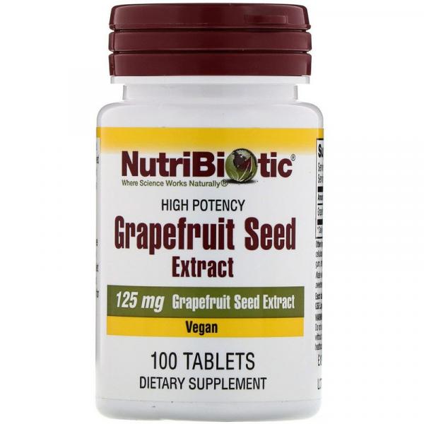 Семена грейпфрута, экстракт, Grapefruit Seed Extract, NutriBiotic, 125 мг, 100 таблеток - Фото 1