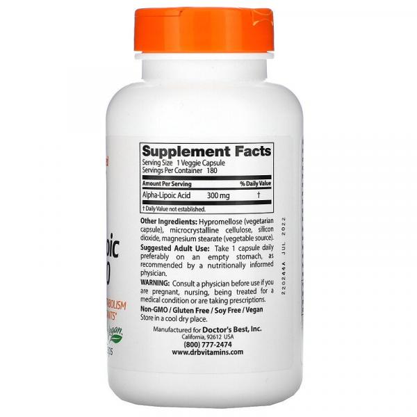 Альфа-Липоевая Кислота, Alpha-Lipoic Acid, Doctor's Best, 300 мг, 180 капсул - Фото 2