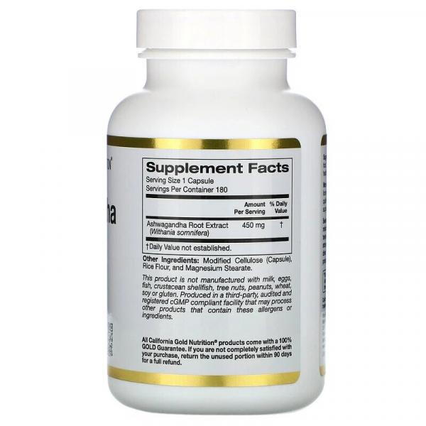 Ашвагандха, Ashwagandha Root Extract, California Gold Nutrition, 450 мг 180 капсул - Фото 2