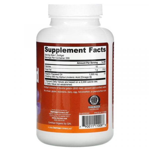 Льняное масло, органик, Flaxseed Oil, Jarrow Formulas, 1000 мг, 200 капсул - Фото 2