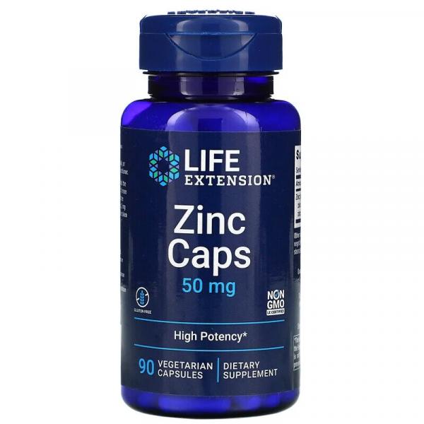 Цинк высокой эффективности, Zinc Caps, High Potency, Life Extension, 50 мг, 90 вегетарианских капсул - Фото 1