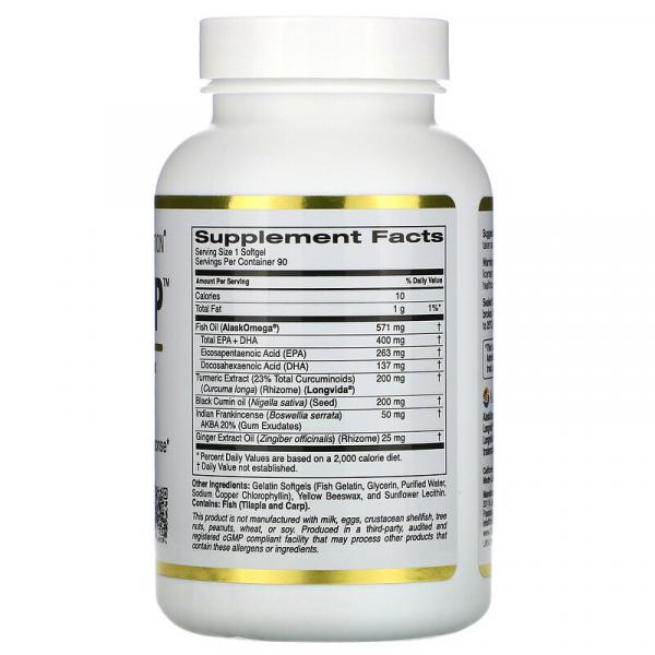 Омега-3 куркумин комплекс, поддержка воспаления, CurcuminUP, Omega-3 Curcumin Complex, Inflammation Support, California Gold Nutrition, 90 мягких капсул - Фото 2