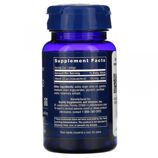 Витамин D3, Vitamin D3, Life Extension, 125 мкг (5000 МЕ), 60 гелевых капсул  - Фото 2