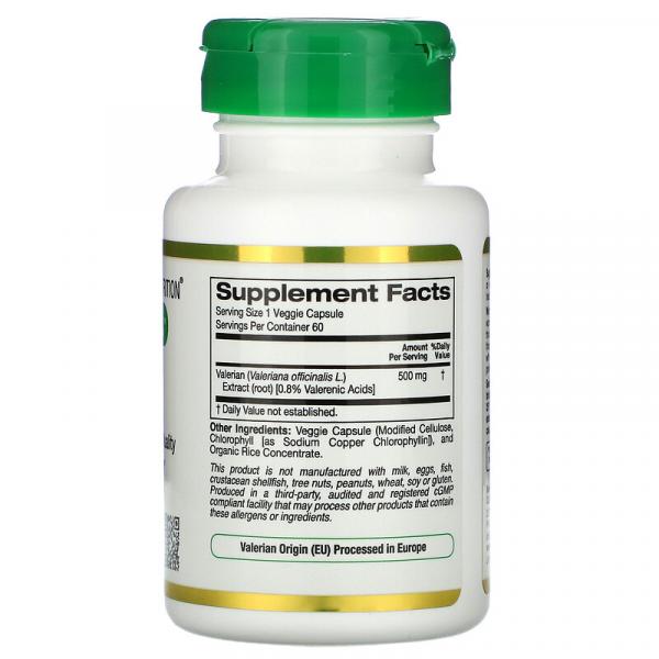 Валеріана, Valerian, California Gold Nutrition, EuroHerbs, 500 мг, 60 рослинних капсул - Фото 2