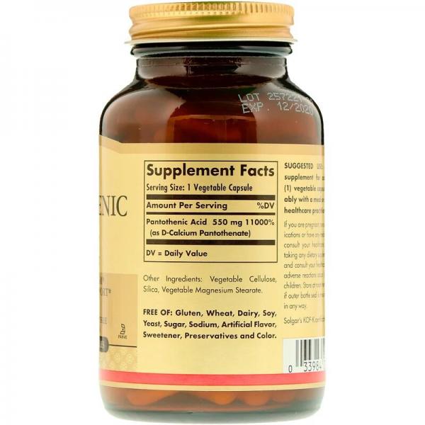 Пантотеновая кислота, Pantothenic Acid, Solgar, 550 мг, 100 капсул  - Фото 2