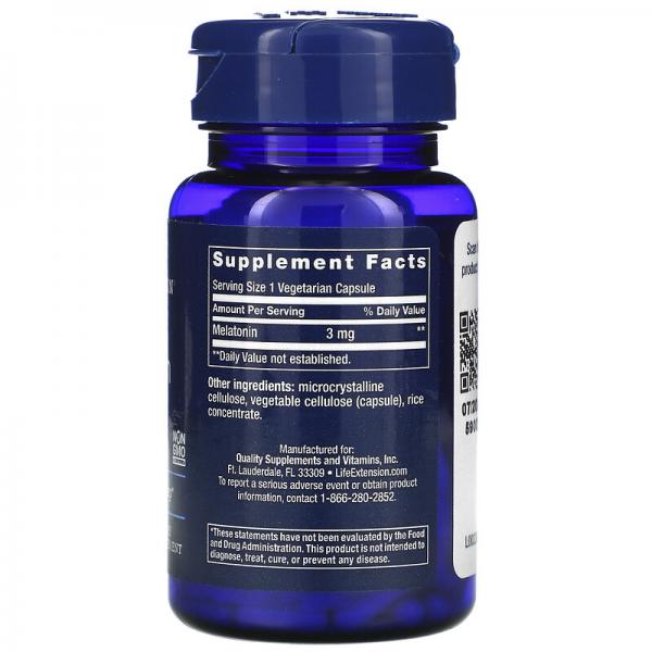 Мелатонин, Melatonin, Life Extension, 3 мг, 60 вегетарианских капсул - Фото 2