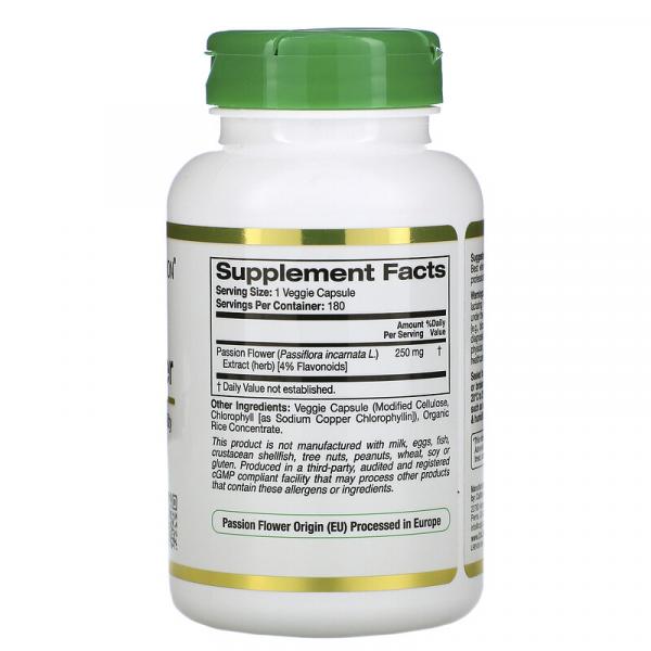 Страстоцвет, Passion Flower, California Gold Nutrition, EuroHerbs, 250 мг, 180 растительных капсул - Фото 2