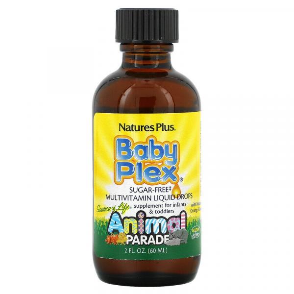Жидкие мультивитаминные капли без сахара, с натуральным вкусом апельсина, Baby Plex, Nature's Plus, Source of Life, Animal Parade, 60 мл - Фото 3