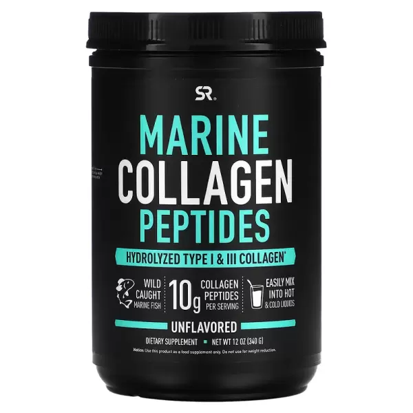 Пептиды из морского коллагена, с нейтральным вкусом, Marine Collagen Peptides Unflavored, Sports Research, 340 г - Фото 1