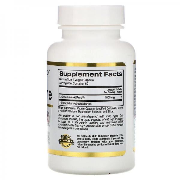 Глютамин, L-Glutamine, California Gold Nutrition, 1000 мг, 60 капсул  - Фото 2