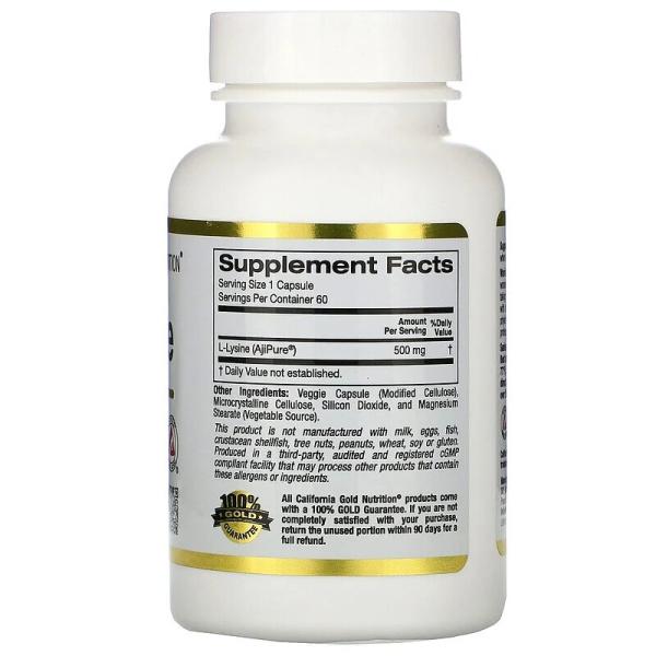 L-лизин, L-Lysine, California Gold Nutrition, 500 мг, 60 растительных капсул  - Фото 2