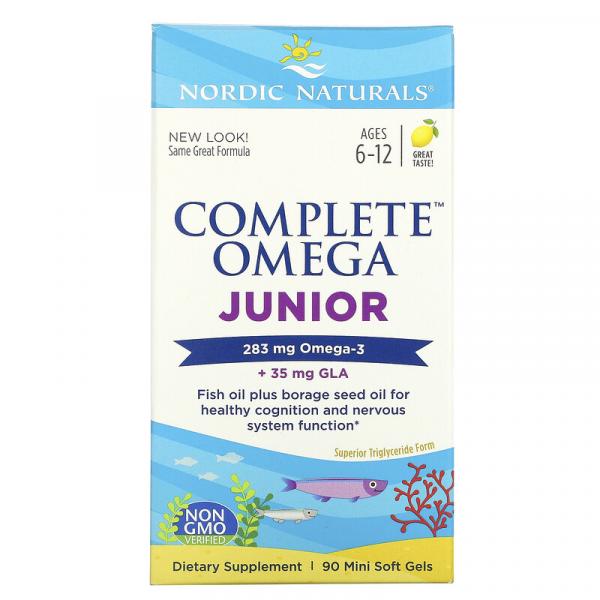 Рыбий жир для подростков, вкус лимона, Complete Omega Junior, Nordic Naturals, 283 мг, 90 капсул - Фото 1