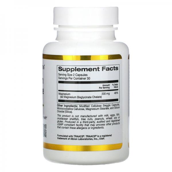 Бисглицинат магния, Magnesium Bisglycinate, California Gold Nutrition, 60 растительных капсул - Фото 2