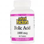 Фолиевая кислота, Folic Acid, Natural Factors, 1000 мкг, 90 таблеток - Фото миниатюра 1
