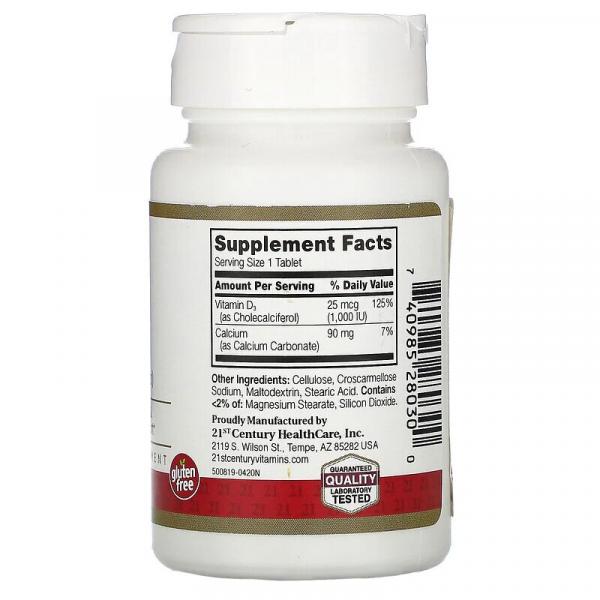 Вітамін D-3, D3, 21 століття, 25 мг (1000 МО), 60 таблеток - Фото 2