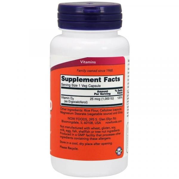 Витамин D, высокоактивный, Vitamiv D, Now Foods, 1000 МЕ, 120 растительных капсул - Фото 2