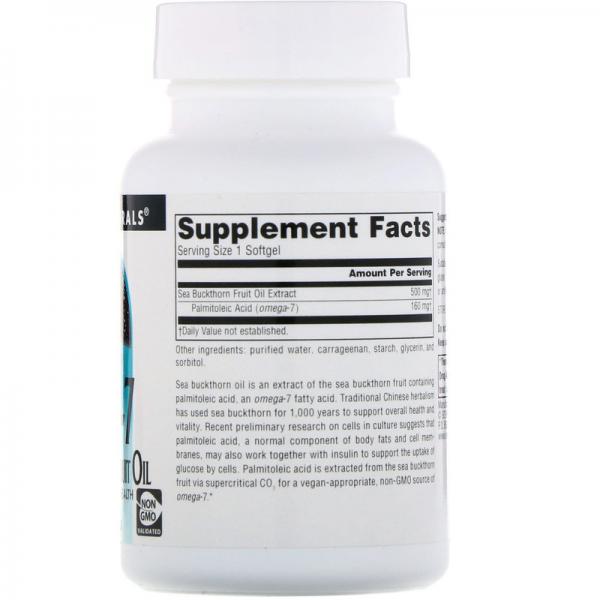 Омега-7, фруктовое масло облепихи, Omega-7, Sea Buckthorn Fruit Oil, Source Naturals, 60 растительных мягких желатиновых капсул - Фото 2