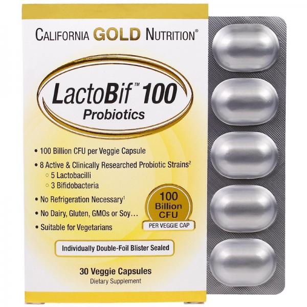 Пробиотики, LactoBif Probiotics, California Gold Nutrition, 100 млрд, 30 капсул - Фото 1